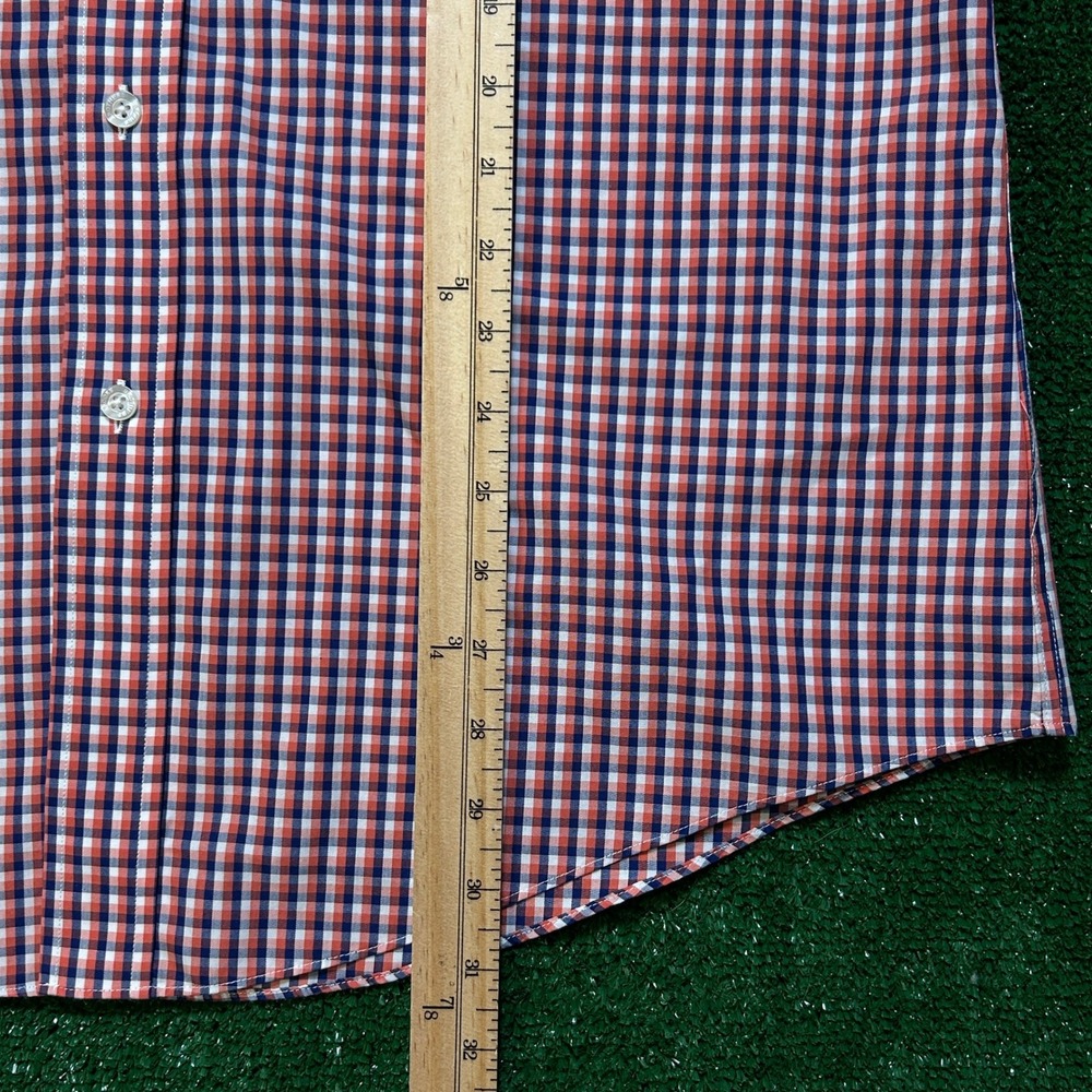 Brooks Brothers Regent Shirt Mens L Non Iron Gingham Orange Blue Supima Cotton - Picture 7 of 9